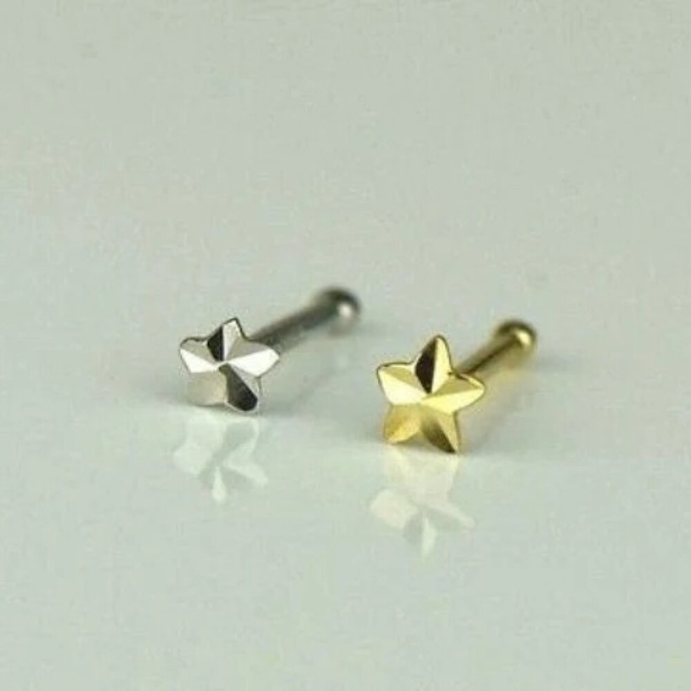 COPY - 14K White or Yellow Gold Stud Nose Ring Star Body Jewelry Piercing For A…